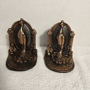 Matched Pair of Antique Bronze Peacock Bookends - 5.5"tall - Amazing Condition!!
